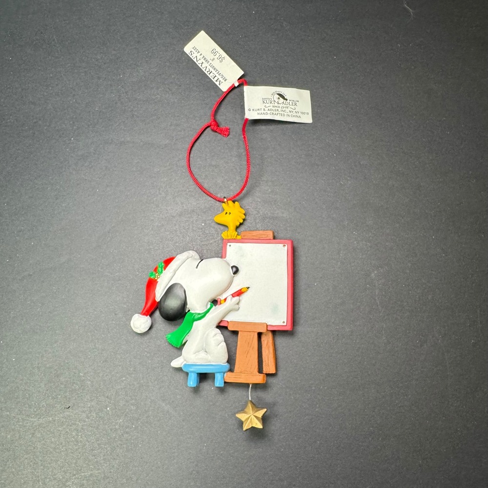 Kurt S. Adler‎ Snoopy Woodstock Christmas Ornament Painting Easel Santa Hat NWT